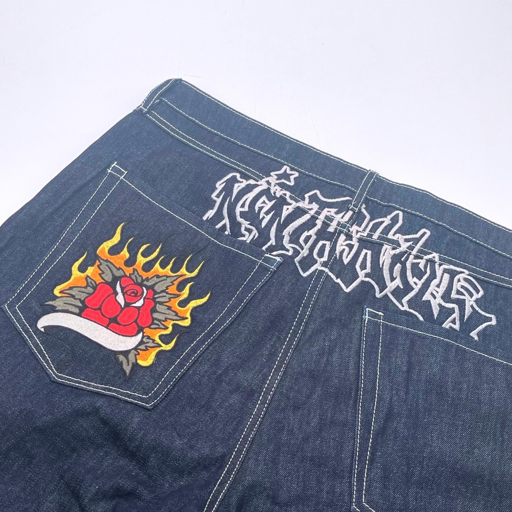 Ninth Hall Waylay Mens 38 (40) Dark Wash Denim Embroidered Tiger Skater Shorts